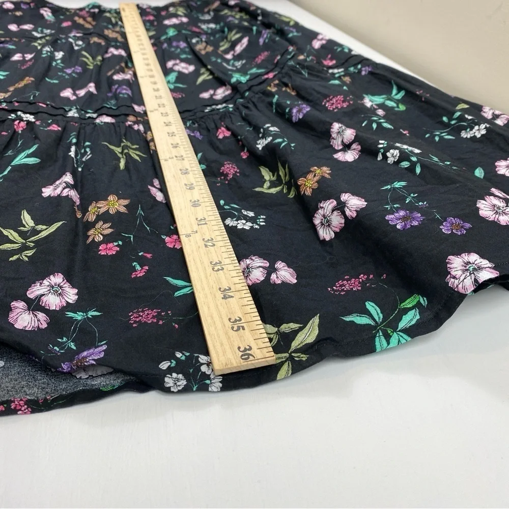 Antthony HSN Black Floral Cottagecore 100%‎ Cotton Tiered Skirt w/Pockets Sz L